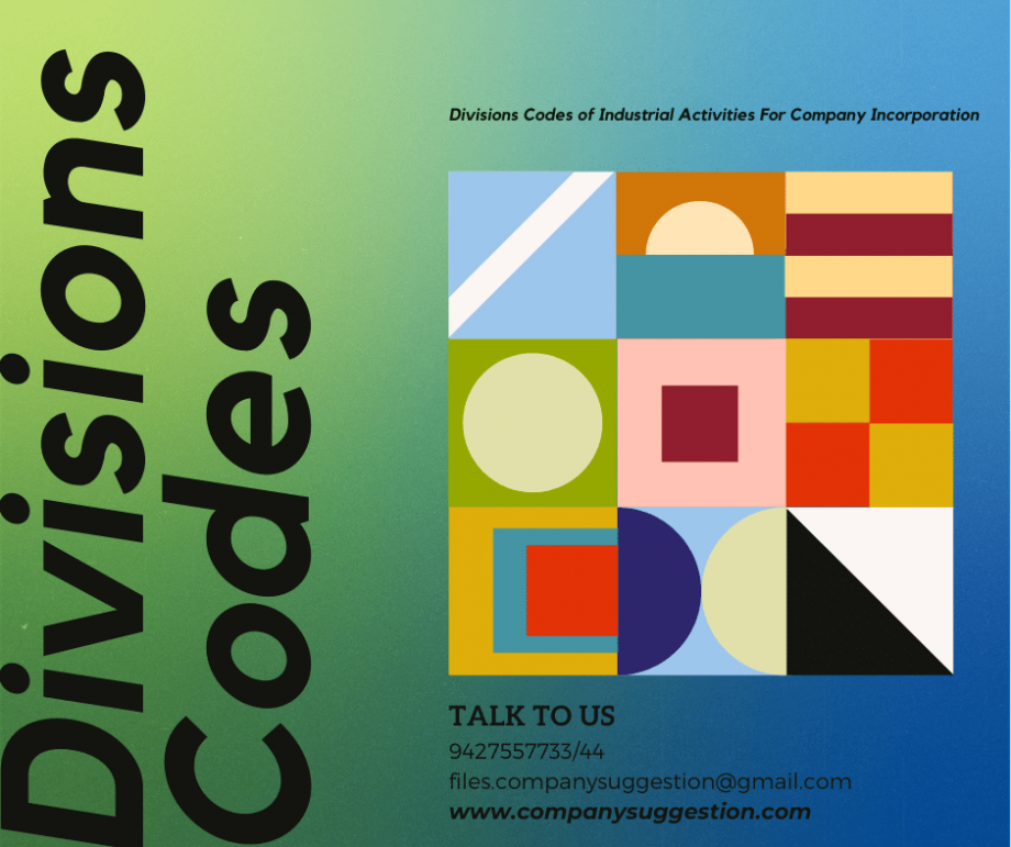 Main Divisions Codes of Industrial Activities For Company Incorporation
